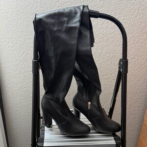 Black Over-the-Knee Block Heel Women's Boots